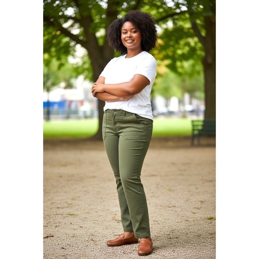 (F-179)GAP Olive Green Utility Pants Women Size 14R Skinny Ankle Cargo Style Cas